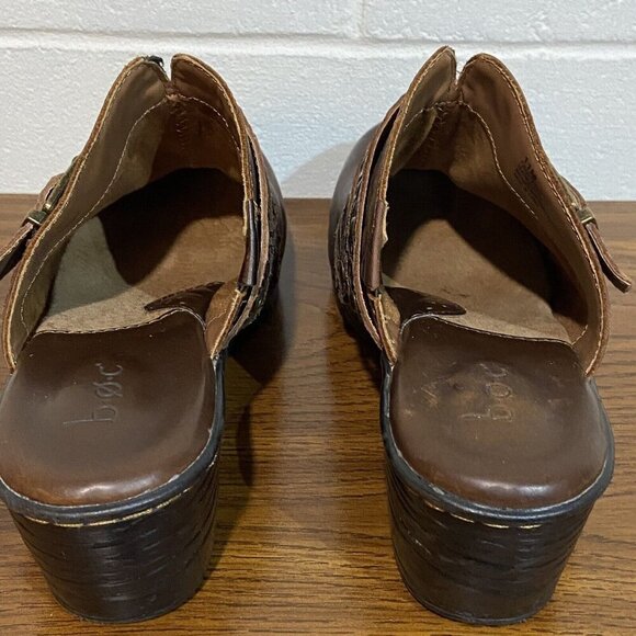 B.Ø.C Børn Women's Karley Leather Mules 11M Brown Buckle Block Heel Clog Western - Picture 7 of 11